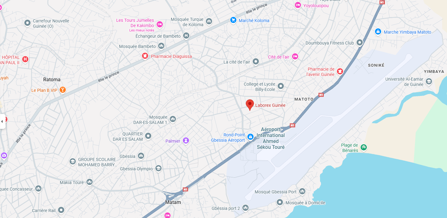 Plan pour accéder à Laborex GUINEE à CONAKRY